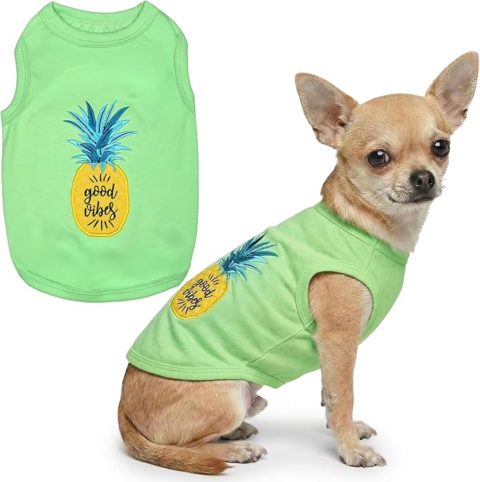 Parisian Pet Dog Shirt – 100% Cotton Shirts for Small Dogs – Tropical Sleeveless Pet Vest – Lightweight and Breathable Dogs Apparel – Cute Dog Clothes - Stretchy T Shirts for Pets