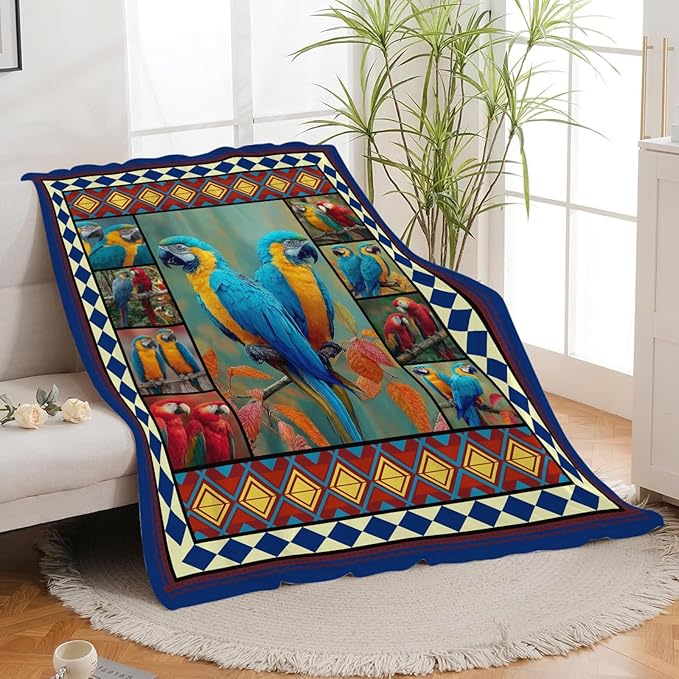 Parrot Bird Throw Blanket Macaw Stuff Gifts for Kids Girls Boys Adults Women Men Soft Cozy Warm Plush Fluffy Fuzzy Fleece Blanket Decor 60''X80''