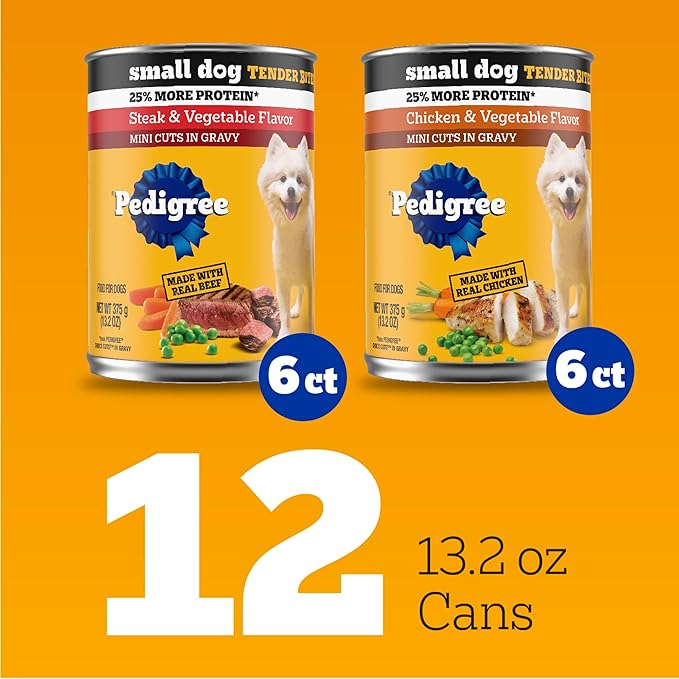 Pedigree Small Dog Tender Bites in Gravy Wet Dog Food Cans Variety Pack, 13.2 oz. Cans (12 Count, Pack of 1)
