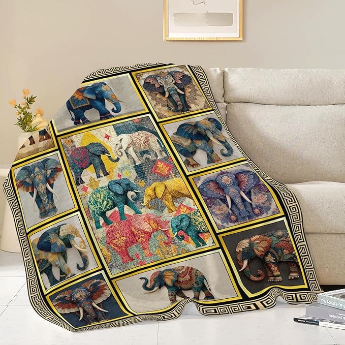 Elephant Throw Blanket Elephant Stuff Gifts for Kids Girls Boys Adults Women Men Soft Cozy Warm Plush Fluffy Fuzzy Fleece Blanket Decor 50''X60''