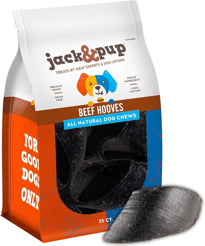 Jack & Pup Cow Hooves for Dogs, Natural Long Lasting Dog Hooves for Large and Small Breeds, Single Ingredient Cow Hoof, Dog Treats Alternative for Rawhide - 25 Pack