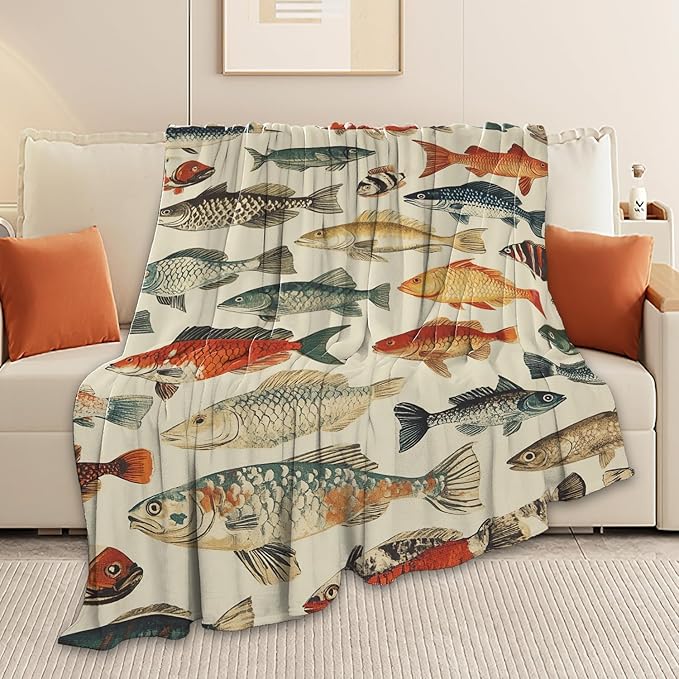 Fish Throw Blanket Fish Gifts for Kids Girls Boys Adults Women Men Soft Cozy Warm Plush Fluffy Fuzzy Fleece Blanket Birthday Festival Decor 40''X50''
