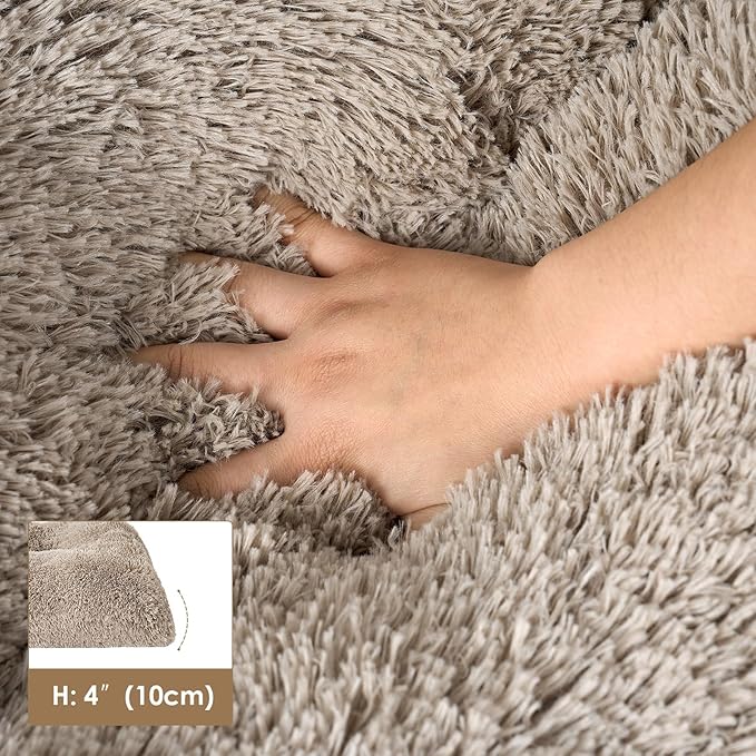 EHEYCIGA Fluffy Dog Crate Bed for Extra Large Dogs, Plush Faux Fur Crate Pad, Calming Anti Anxiety XL Dog Bed, Washable Soft Warm Crate Mat with Non-Slip Bottom, Taupe