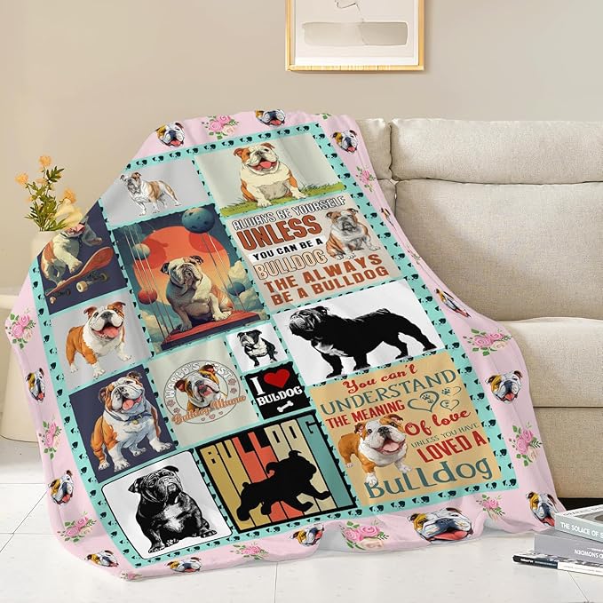 English Bulldog Throw Blanket English Bulldog Puppy Stuff Gifts for Dog Lover Kids Girls Boys Adults Women Men Soft Cozy Warm Plush Fluffy Fuzzy Fleece Blanket Decor 60''X80''