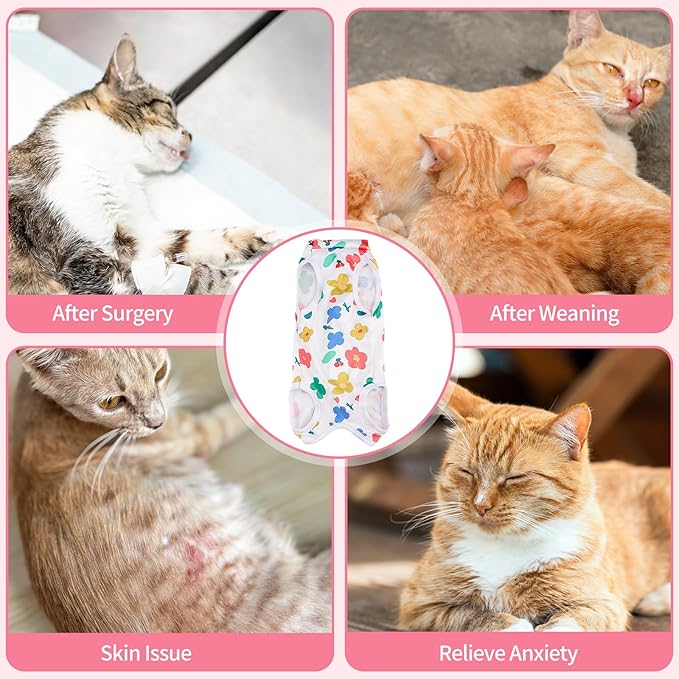 Cat Recovery Suit Cat Onesie for Cats After Surgery, Breathable Cats Surgery Recovery Suit for Female Spay & Abdominal Wounds, Kitten Surgical Onesie Body Suit Anti Licking Cone Alternative