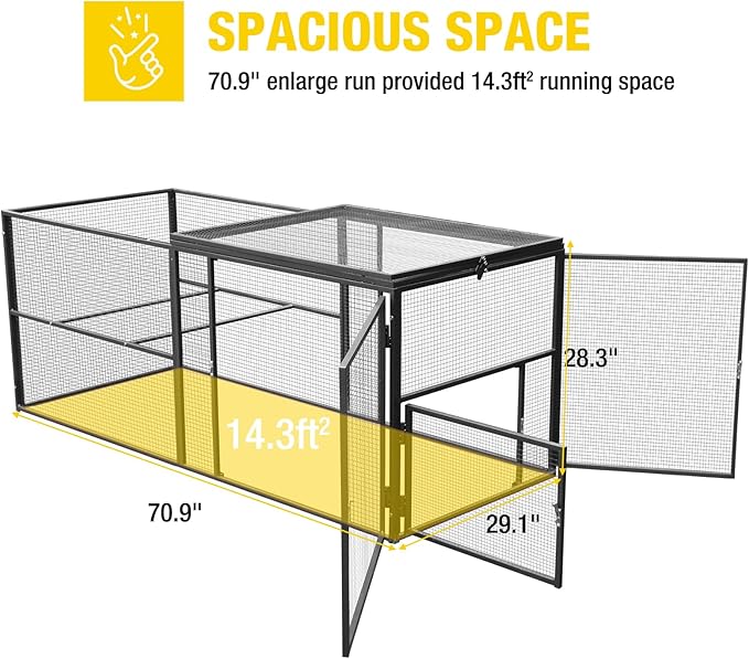 Aivituvin Chicken Run Chicken Coop Expansion Pen 71in,Outdoor Enclosure Playpen for Chicken, Rabbit, Duck, Cats, Chicken Run Only (Black, AIR29)