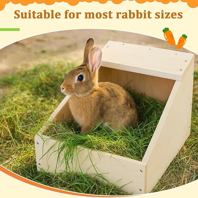 Maxcheck 2 Pack Wood Rabbit Nesting Box, 16x11x11 Inch Wooden Hutch Hideout for Breeding, Natural Burrow Den Alternative for Rabbits & Small Animals