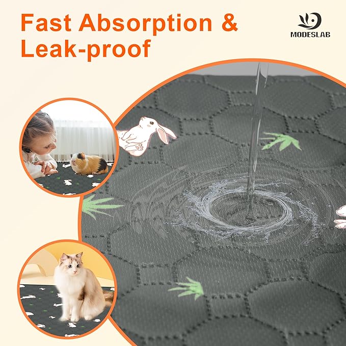 6-Pack Guinea Pig Cage Liner, 16in x 30in Fast Absorption Washable Bedding Pee Pads for Dogs Puppy Rabbit Small Animal Cage Mat, Leakproof & Non-Slip