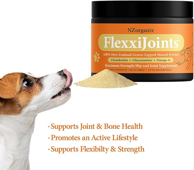 NZorganix FlexxiJoints Hip and Joint Supplement Chews for Dogs, Cats • 100% Grass-Fed Beef Bone Collagen New Zealand Green-Lipped Mussels • 50 Chews 2-Pack