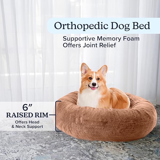 PETMAKER Dog Bed - Donut Pet Bed for Medium Dogs - Dog Bed with Removable Washable Cover and Anti-Slip Bottom - Puppy Essentials (Beige)