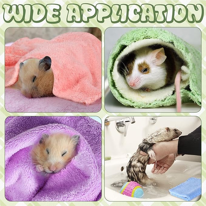 Newwiee 24 Pcs Guinea Pig Fleece Bedding Blankets Bulk Washable Small Animal Fleece Cage Liners Pet Wash Cloth Sleeping Mat Cover for Hamster Chinchilla Rabbit Hedgehog(12 x 12 Inch,Multicolor)