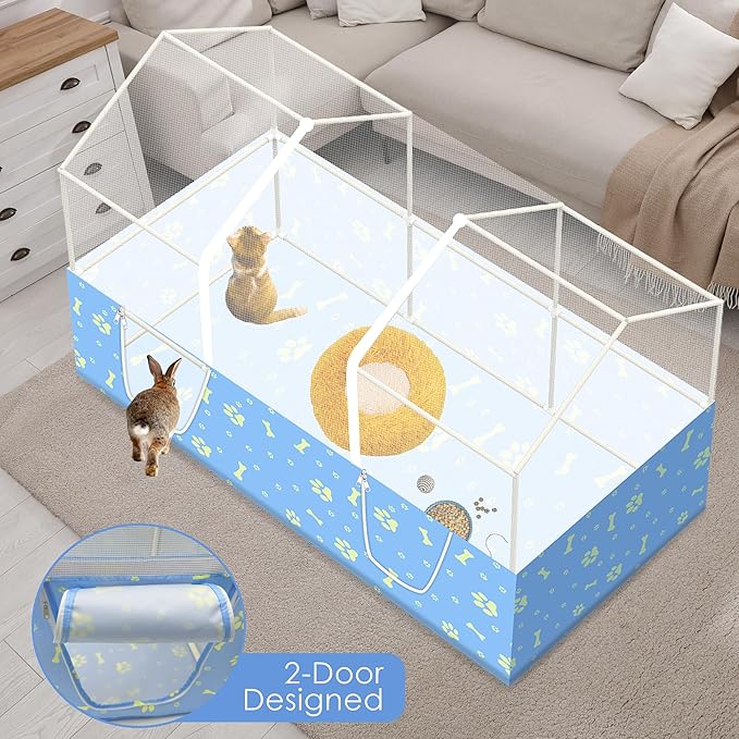 Rabbit Cage, 48" x 24" Large Pet Playpen Enclosure for Small Animal- Guinea Pig, Hamster, Bunny, Puppy, PVC Frame Chicken Coop with Waterproof Tarp & Mesh Cover Indoor Outdoor