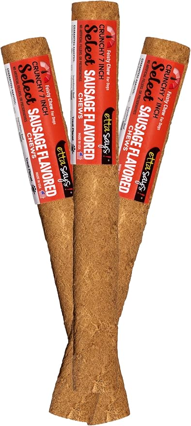 etta says! Select Dog Chews 7” Sausage - Rawhide-Free, All Natural Chews - High in Protein - Made in The USA (20 Count Pack of 1)