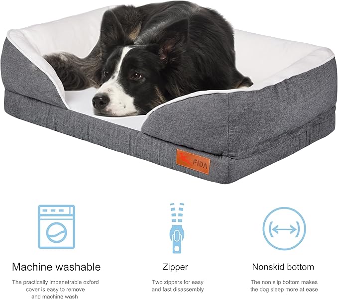 Fida Orthopedic Dog Bed with Memory Foam Base - Dog Lounge Sofa with Removable Washable Cover, Pets Couch Beds for Small/Medium/Large Dogs & Cats (L-35"x26", Black)