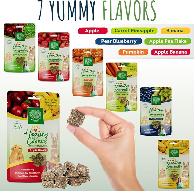 Small Pet Select Healthy Snacker Apple Banana, Treats for Rabbit, Guinea Pig, Bunny, Other Small Pets, Made with Real Fruit, Veggies, and Timothy Hay, 2oz