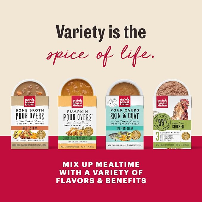 The Honest Kitchen Human Grade Superfood POUR OVERS Wet Toppers for Dogs (12 Pack), 5.5 oz - Chicken Stew