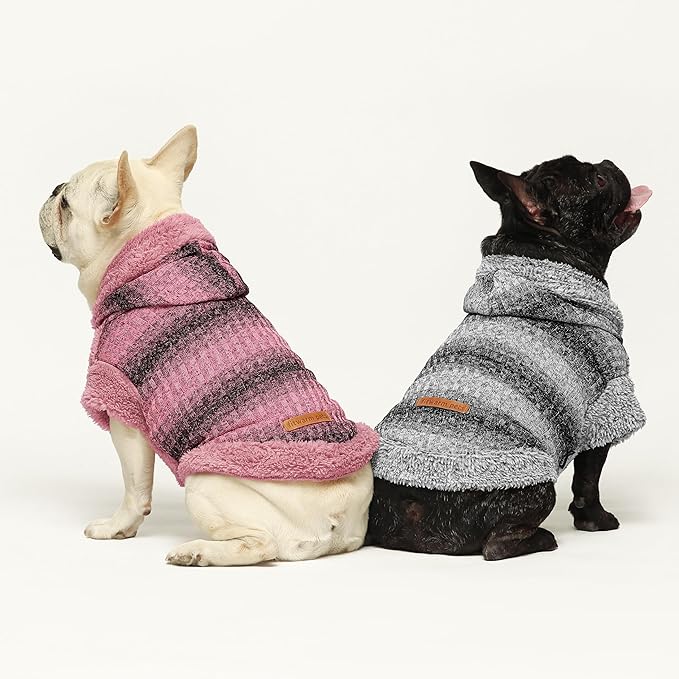 Fitwarm Fuzzy Dog Sweater, Knitted Winter Dog Clothes for Small Dogs Girl, Pet Cat Hooded Outfit, Heather Pink, Black, XS