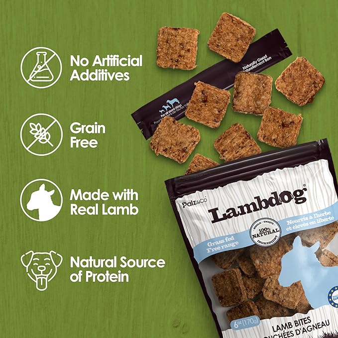 Palz&Co Lambdog Lamb Bites 6oz - 100% Natural Single Ingredient Dog Treats, Grain-Free, High Protein, Chewy Texture