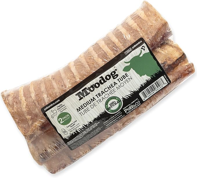 Palz&Co Moodog 6" Beef Trachea Tubes for Dogs - Natural Grass-Fed Chews with Glucosamine & Chondroitin, Supports Joints & Dental Health, 2-Pack