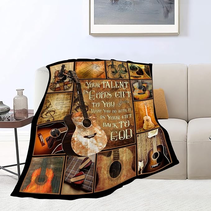 Music Gifts Guitar Blanket Rock and Roll Throw Blankets Cozy Fleece Flannel Blanket Soft Warm Plush Lightweight Blanket Guitar Gifts for Men Women Boys Girls Adults Kids for Couch Sofa Bed 60"X80"