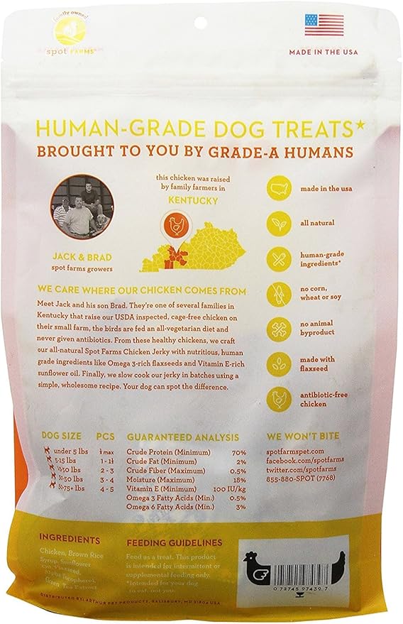 Spot Farms All Natural Human Grade Dog Treats, Chicken Jerky with Flaxseed and Vitamin E, 12.5 Ounce