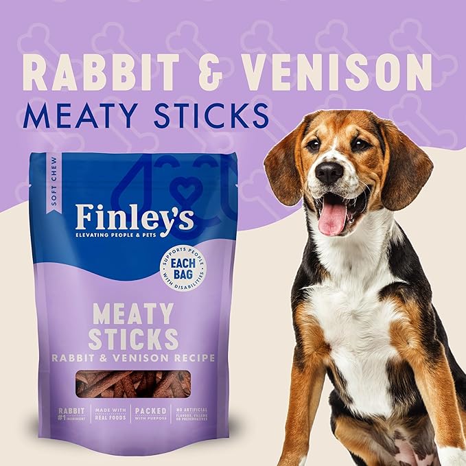 Finley's Rabbit & Venison Meaty Sticks, Limited Ingredient Chicken-Free Dog Treats with Real Meat, 12oz, 1 Pack