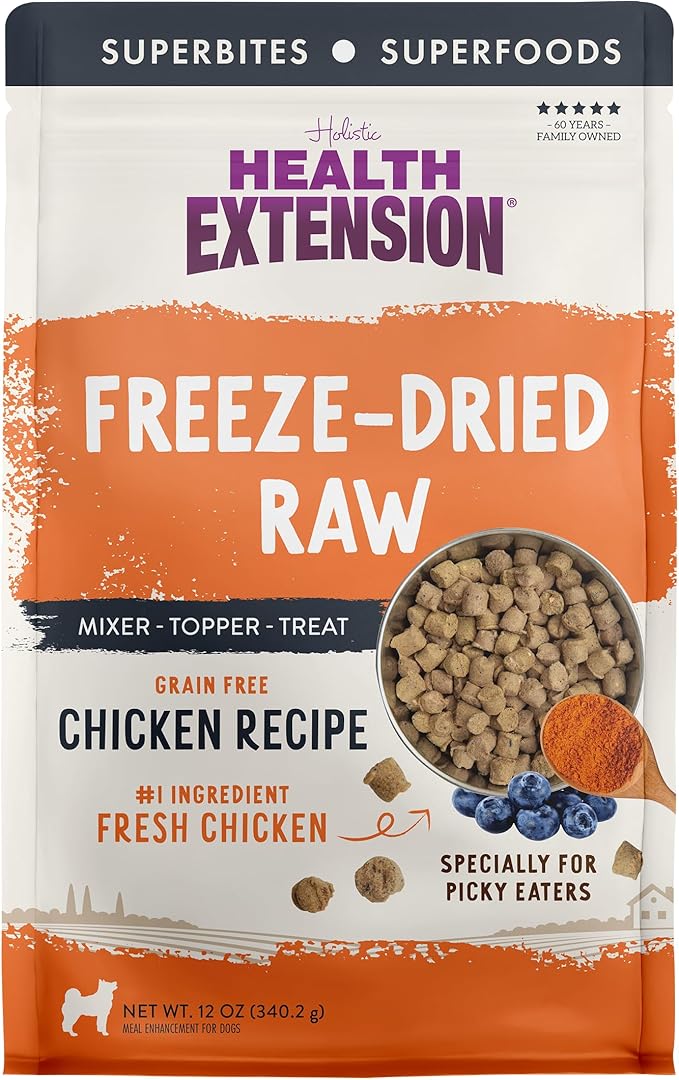Health Extension SuperBites Freeze-Dried Raw Chicken Meal Mixer for Dogs, (12 oz, 340.2 g) – Premium Blend with Raw Proteins and Superfoods for Optimal Nutrition