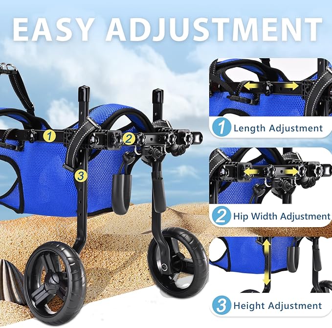 Dog Wheelchair for Back Legs, Adjustable Height/Length/Width, Sturdy Wheelchair with All-Terrain Shock-Absorbing Wheels, Mobility Support for Injured or Disabled Small & Medium Dogs & Cats