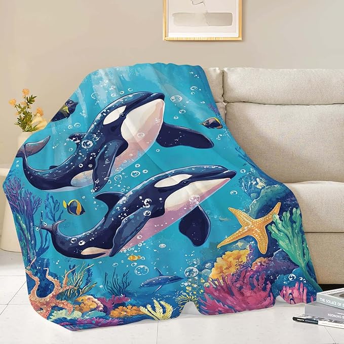 Whale Throw Blanket Ocean Whale Stuff Gifts for Kids Girls Boys Adults Women Man Soft Cozy Warm Plush Fluffy Fuzzy Fleece Blanket Decor 40''X50''