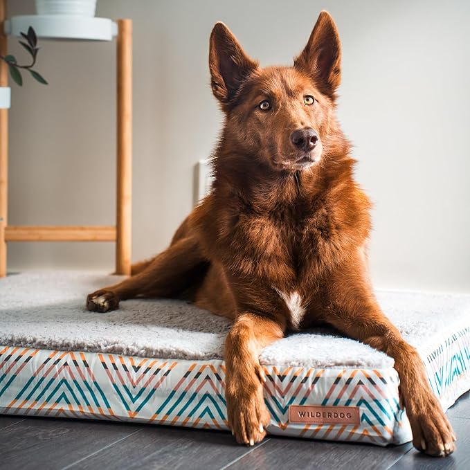 Wilderdog Orthopedic Memory Foam Dog Bed for Weightless, Full-Body Relaxation Featuring 2-Layer Premium Foam Core with Washable Sherpa Fleece Cover and Waterproof Liner and Textured Non-Slip Bottom