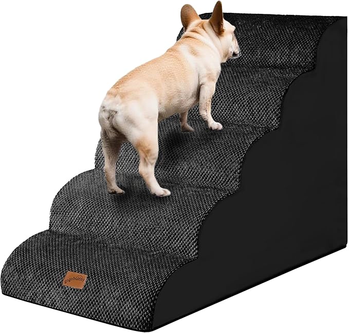 GoGoBunny Ramp Dog Stairs for High Beds 24.4" H, 5-Step Extra Wide Dog Slope Stairs with Durable Waterproof Fabric Cover, Pet Steps for Old Large Dogs Climbing, Non-Slip Sturdy Indoor Step, Black