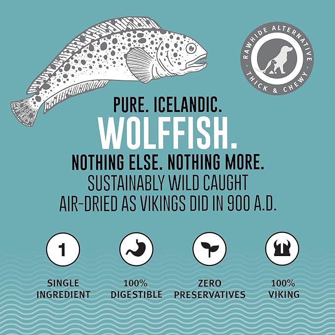 Icelandic+ Stick Chew Pieces: Wolffish - 3oz Bag, Pure Fish Skin Dog Treats, Wild-Caught & Air-Dried, Single Ingredient Pet Snacks, Just The Fish