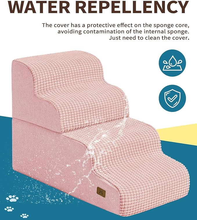 ABCPET Dog Step for Bed, Dog Stair 4-Step 35D Pet Stair 19.7" H for High Bed or Sofa Non-Slip Balanced Pet Step Indoor, Pink
