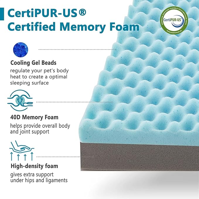 WATANIYA PET Cooling Dog Bed - Memory Foam Washable with Waterproof Liner and Cooling Gel Mattress, Fits up to 70 lbs Pets