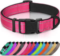 Joytale Reflective Dog Collar, Soft Neoprene Padded, Metal D-Ring, Nylon Pet Collar Adjustable for Large Dogs, Hotpink, L