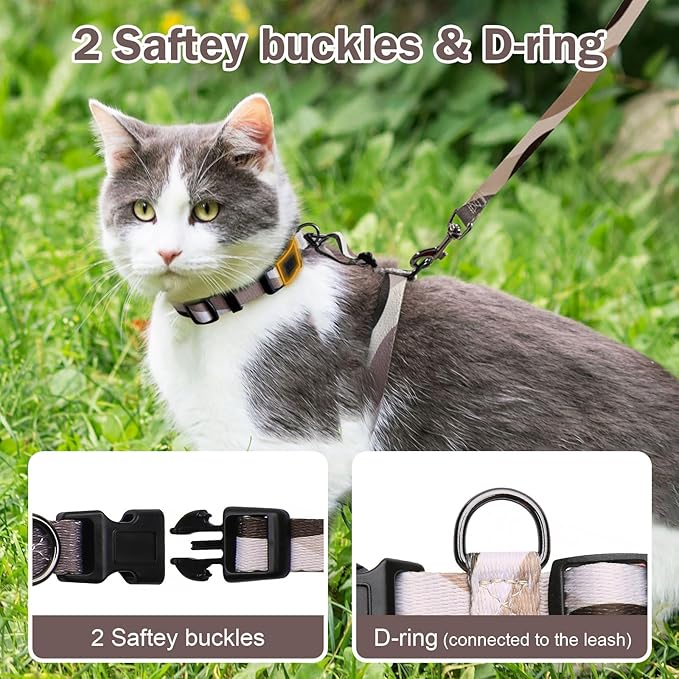 Hikiko Cat Harness and Leash Set Escape Proof Adjustable Walking Travel Soft Kitten Harness for Small Medium Large Cats (Color Block, M)