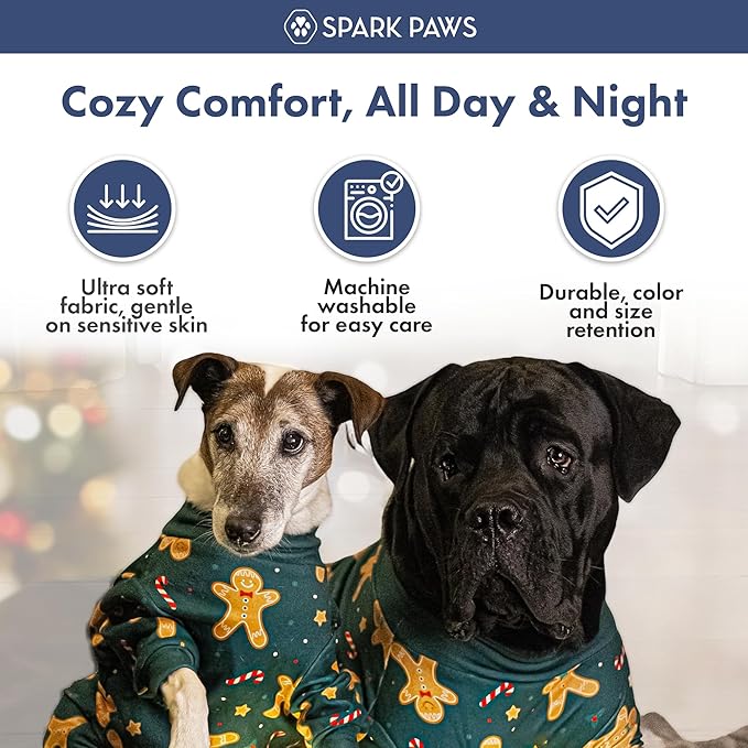 Spark Paws Dog Christmas Pajama, Dog Recovery Suit Male, Onesie, Ultra-Soft and 4-Way Stretch, for Small Medium and Large Breeds - Gingerbread Man - M