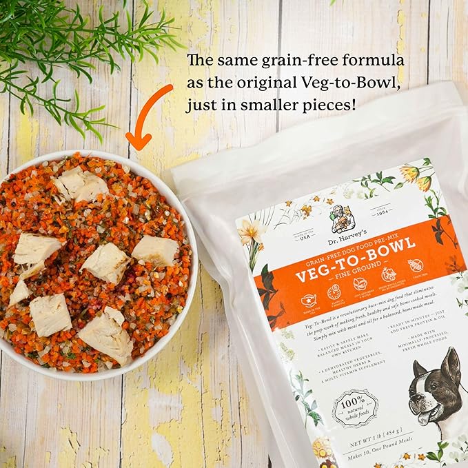 Dr. Harvey's Veg-to-Bowl Fine Ground Dog Food, Human Grade Dehydrated Base Mix for Dogs, Grain Free Holistic Mix for Small Dogs Trial Size (6.5 oz)