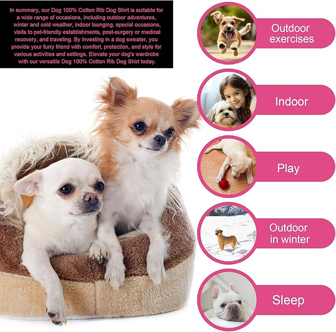 Elevate Your Pet's Comfort and Fashion: Premium 100% Cotton Rib Dog Shirt Vest for Small Breeds Like Chihuahuas, Yorkies, and Puppies .Year-Round Style with Tank-Style Puppy Attire Pink Small