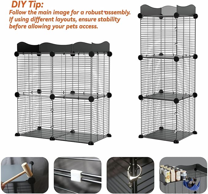 STILLCOVE 2 Tier Cat Cage Indoor, Big Wire Cat Cage Kennels Enclosures DIY Playpen Crates, Pet Pen C&C Cage for 1-2 Cats Kittens