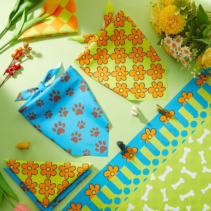 Weewooday 50 Pcs Cartoon Dog Bandana Bulk for Hippie Paw Print Flower Adventure Cute Soft Triangle Dog Bibs Summer Theme Birthday Party Supplies for Small Medium Large Costume 25.6 x 17.7 x 17.7 Inch