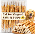 MAQIHAN Chicken Wrapped Rawhide Dog Treats - Hide Twists Chicken Wrapped Rawhide Sticks, Pet Chew Snacks Hide Sticks Training Reward Treats for Puppy, Small Dogs