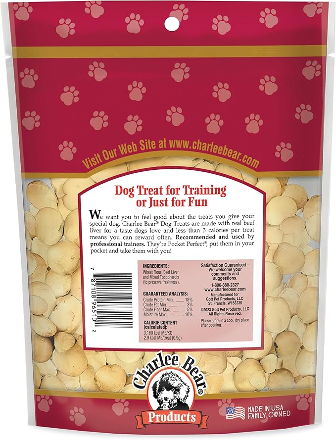 Charlee Bear Original Crunch Beef Liver Dog Treats, 16 oz - Made in The USA, Natural Training Treats for Dogs