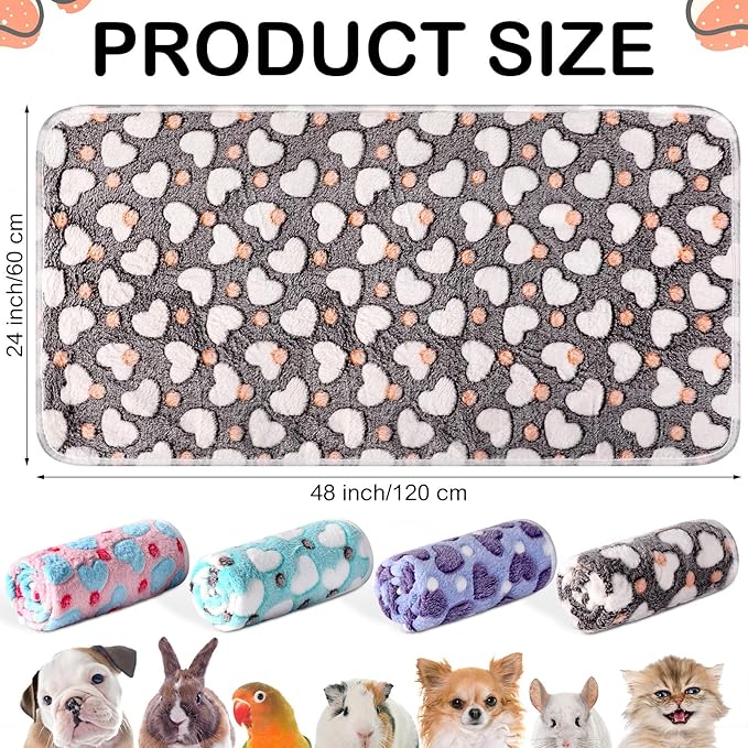 Tudomro 8 Pcs Guinea Pig Blankets Washable Small Pet Fleece Bedding Cage Liners Double Sided Pet Reusable Sleep Mat Pad Cover for Ferret Chinchilla Furniture Protection(Heart,47 x 24 Inch)