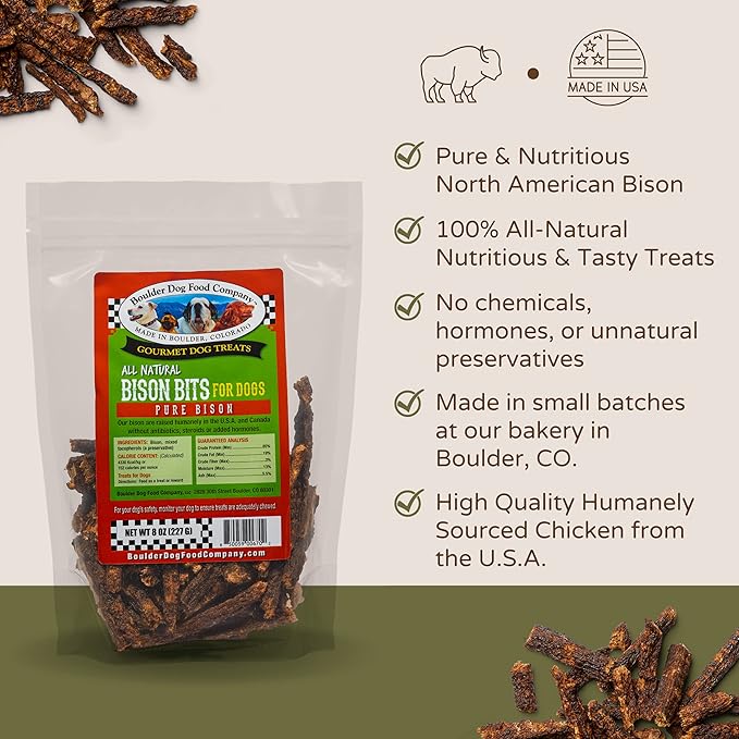 Bison Bits Grain Free Natural Dog Training Treats for Small to Large Breed - Low Calorie, High Value, Healthy Dog Treats for Small, Medium & Large Dogs (8oz)