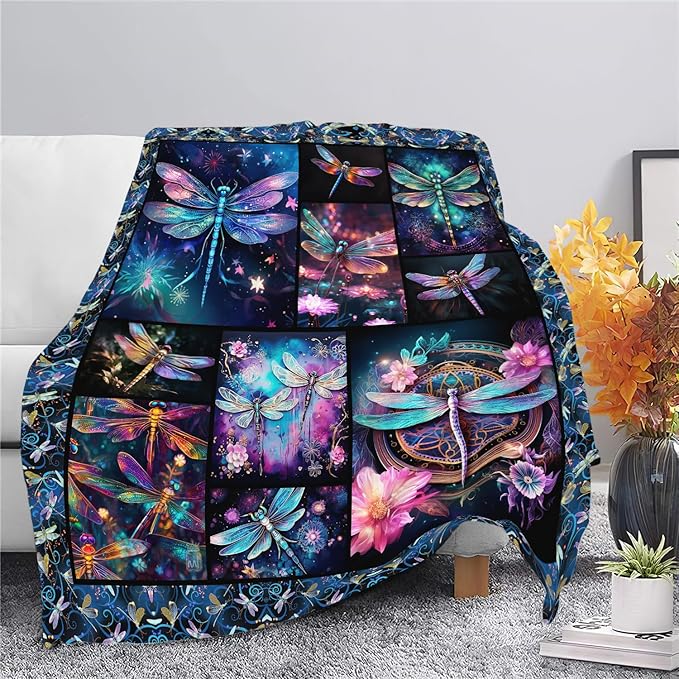Dragonfly Blanket Dragonfly Throw Blanket Gifts for Women Men Boys Girls Kids Adults Super Soft Cozy Plush Fluffy Fuzzy Fleece Blanket Home Decor 60''X80''