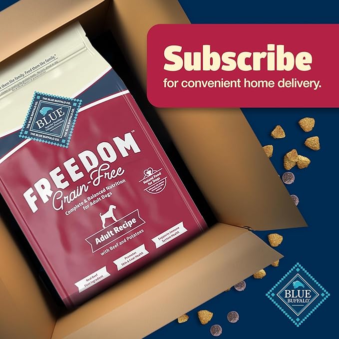 Blue Buffalo Freedom Grain-Free Dry Dog Food, Complete & Balanced Nutrition for Adult Dogs, Made in the USA with Natural Ingredients, Beef & Potatoes, 4-lb Bag