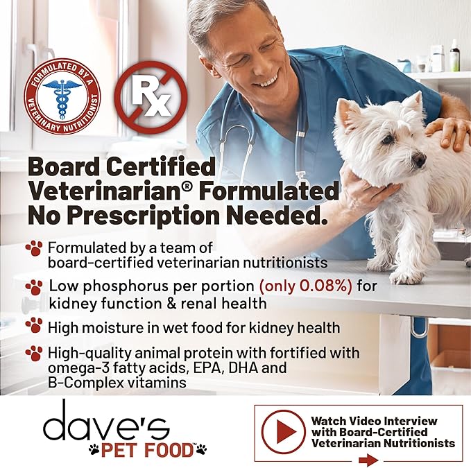 Dave's Pet Food Kidney Care Dog Food (Tuna Pate), NEW Recipe! Wet Renal Dog Food, Low Phosphorus, Renal Kidney Support, Vet Formulated, 13 oz, (12 Pack)