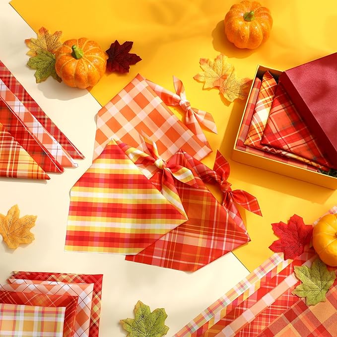 Shyyween 100 Pieces Thanksgiving Fall Dog Bandanas Bulk Plaid Bandanas for Dogs Autumn Soft Triangle Kerchief Bibs Adjustable Triangle Doggie for Small Medium Large Pets Party Costume