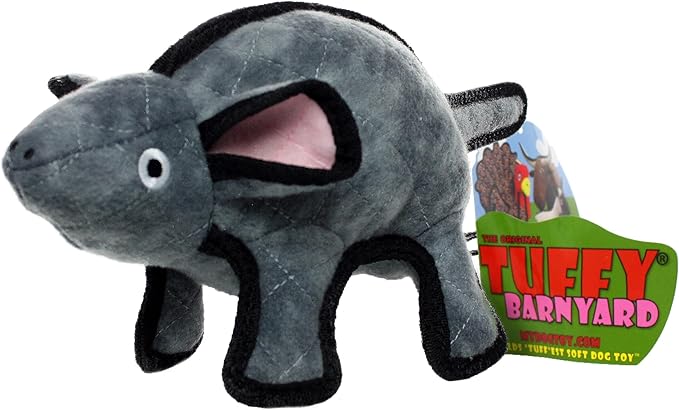 TUFFY - World's Tuffest Soft Dog Toy -Barnyard- Multiple Layers. Made Durable, Strong & Tough. Interactive Play (Tug, Toss & Fetch). Machine Washable & Floats. (Gray Mouse, Large 2 Pack)